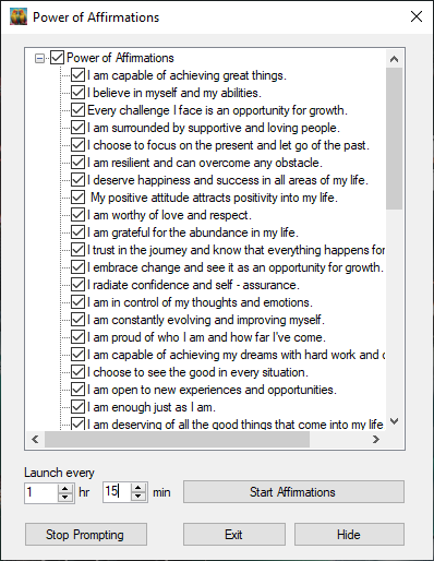 Main Affirmations window